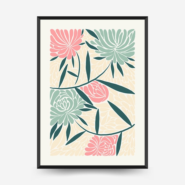 Abstract floral posters template. Modern trendy Matisse minimal style. Pink and blue colors.