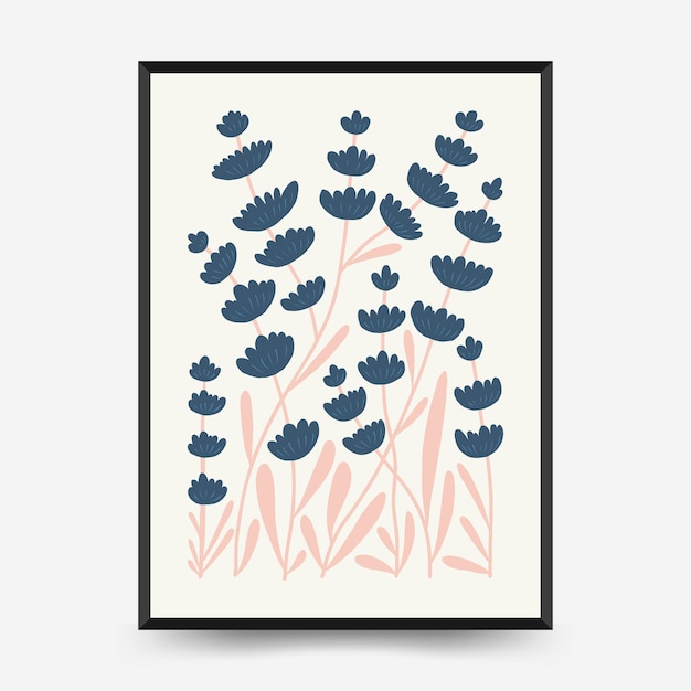 Abstract floral posters template. Modern trendy Matisse minimal style. Pink and blue colors.