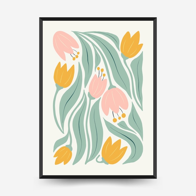 Abstract floral posters template. Modern trendy Matisse minimal style. Pink and blue colors.