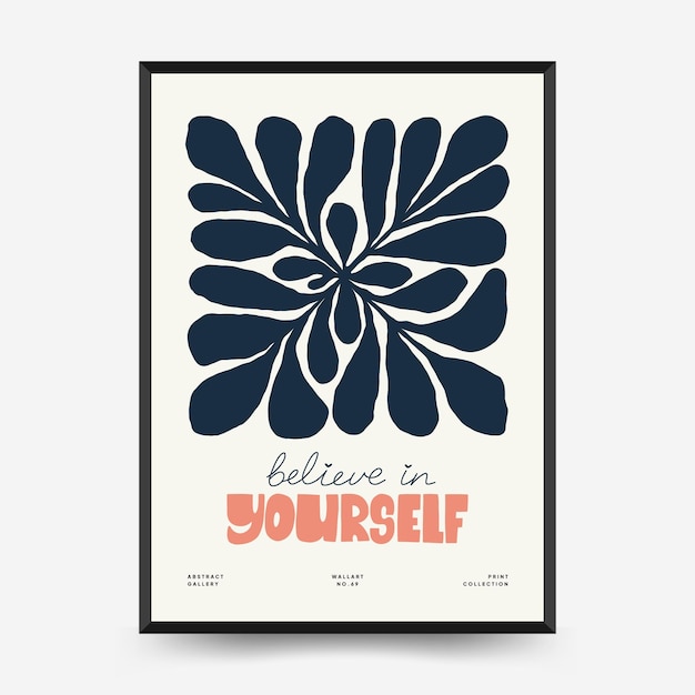 Abstract floral posters template Modern trendy Matisse minimal style Pink and blue colors