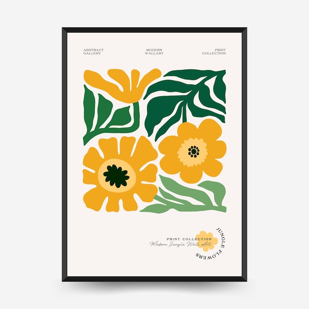 Abstract floral posters template Modern trendy Matisse minimal style Tropical jungle Hand drawn