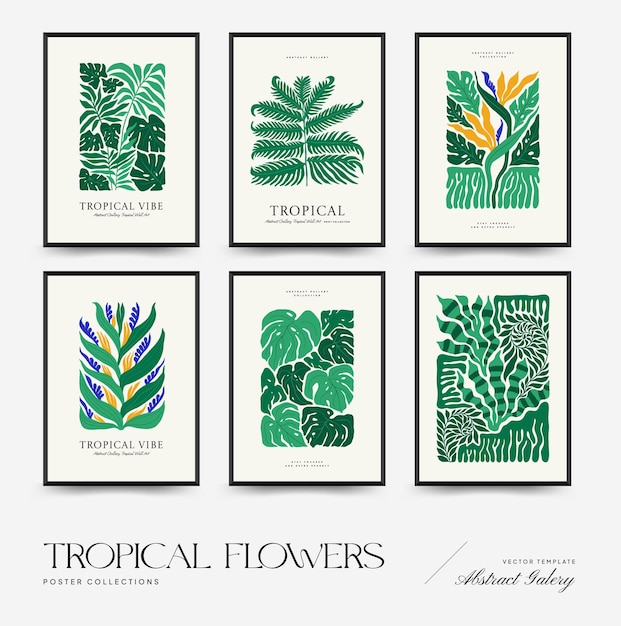 Abstract floral posters template Modern trendy Matisse minimal style Tropical jungle