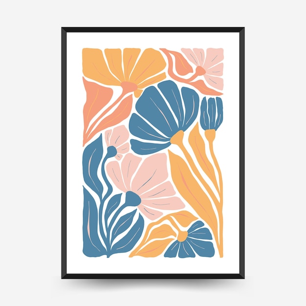 Abstract floral posters template. Modern trendy Matisse minimal style.