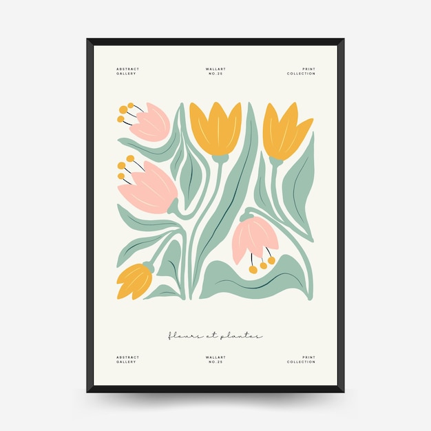 Abstract floral posters template. Modern trendy Matisse minimal style.