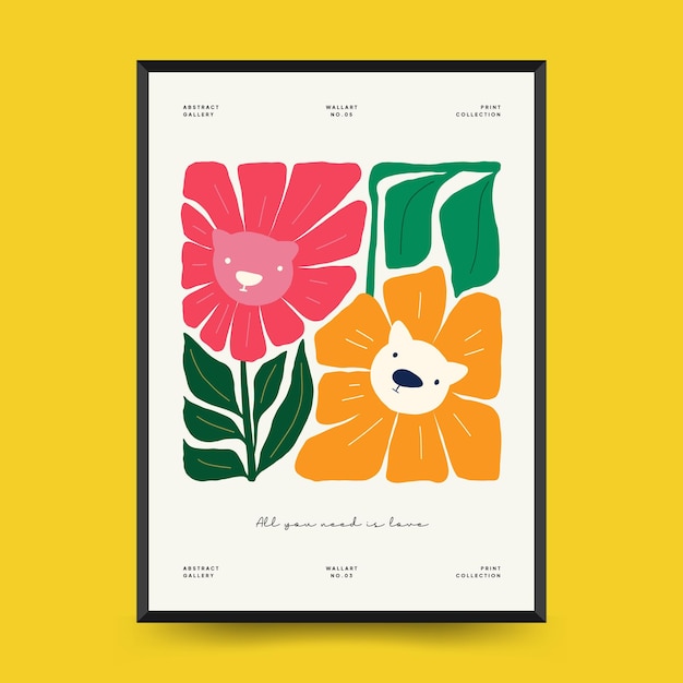 Abstract floral posters template. Modern trendy Matisse minimal style.