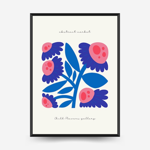 Abstract floral posters template. Modern trendy Matisse minimal style.