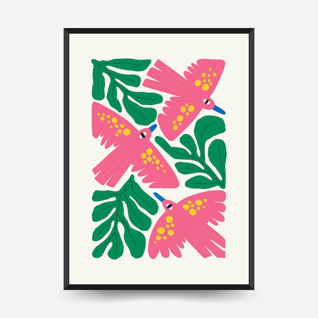 Abstract floral posters template. Modern trendy Matisse minimal style.