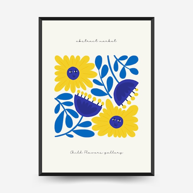 Abstract floral posters template. Modern trendy Matisse minimal style.