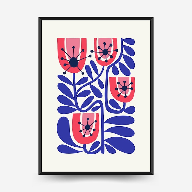 Abstract floral posters template. Modern trendy Matisse minimal style.