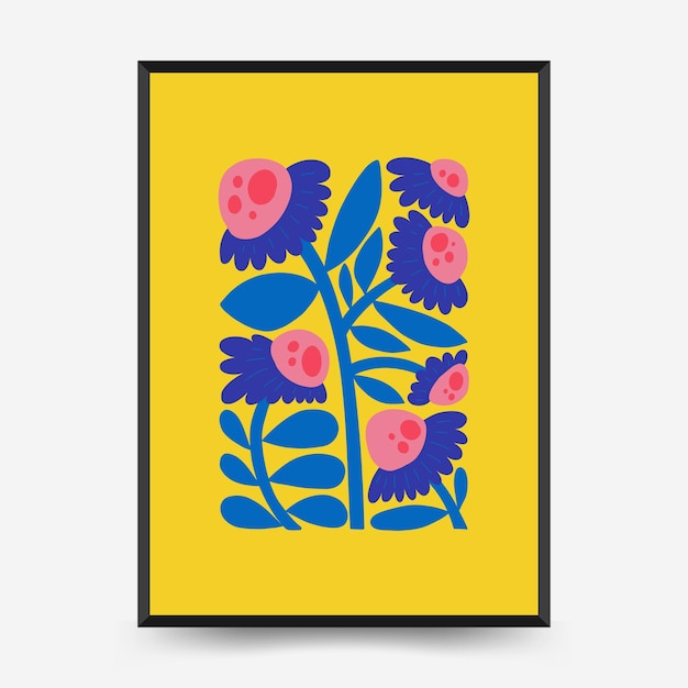 Abstract floral posters template. Modern trendy Matisse minimal style.