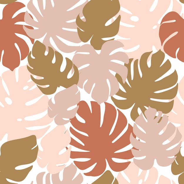 Abstract floral seamless pattern Monstera leaves various form and colors