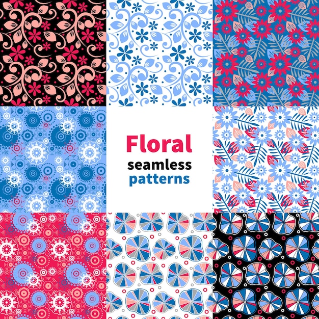 Abstract floral seamless pattern set