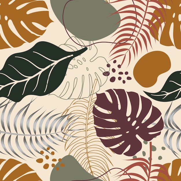 Abstract Floral seamless pattern with leaves tropical background