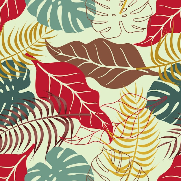 Abstract Floral seamless pattern with leaves. tropical background