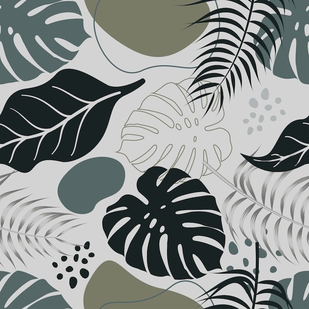 Abstract Floral seamless pattern with leaves. tropical background