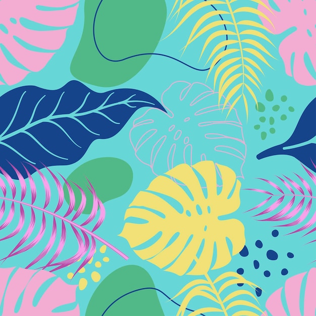 Abstract Floral seamless pattern with leaves. tropical background