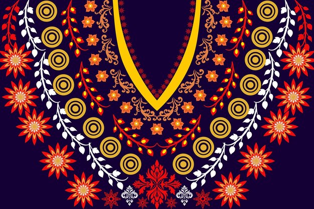 Vector abstract floral shirt neck design blue yellow orange design for wallpaper shirt pattern