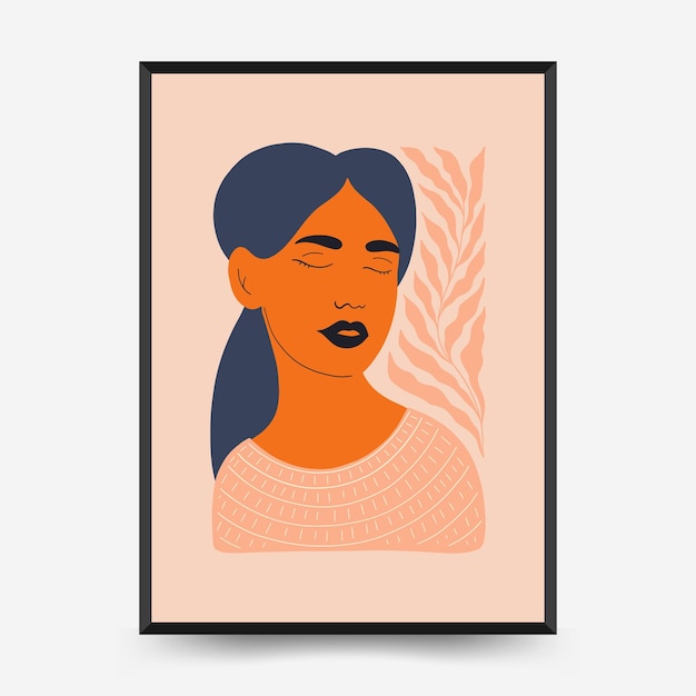 Abstract floral and women posters template Modern trendy Matisse minimal style Cute girl