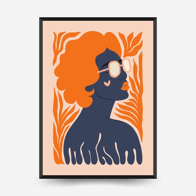 Abstract floral and women posters template Modern trendy Matisse minimal style Cute girl