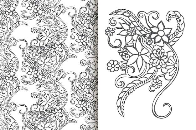 Abstract flower bouquet with seamless pattern Floral background set