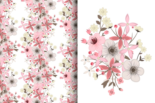 Abstract flower bouquet with seamless pattern Floral background set