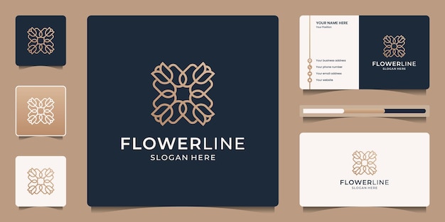 Abstract flower line logo design and business card template. Luxury ornament or mandala symbol.