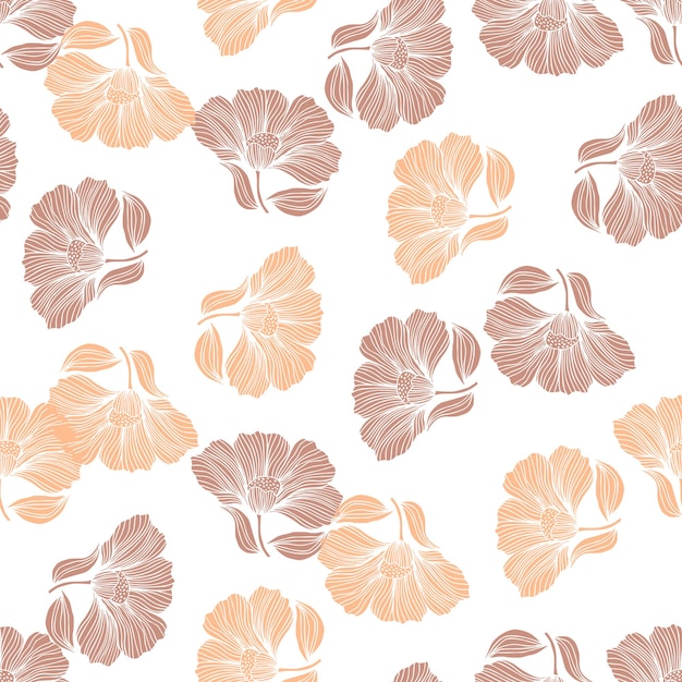 Abstract flower line seamless pattern Delicate floral vintage outline endless background Retro style