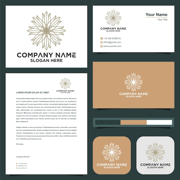 Abstract flower mandala logo Premium Vector and business card