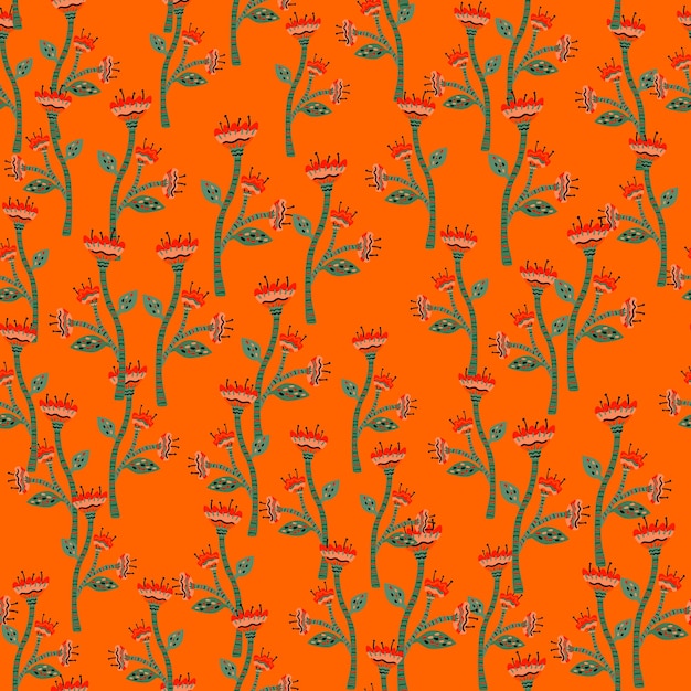 Abstract flower seamless pattern in naive art style Beautiful floral wallpaper Cute plants endless backdrop