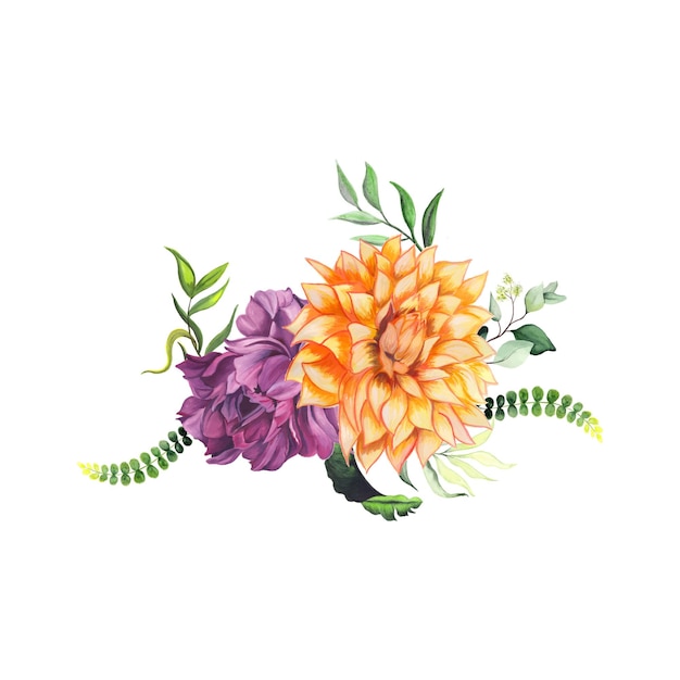 Abstract Flowers Bouquet Purple Green Orange Watercolor Background Illustration High Resolution Free Photo