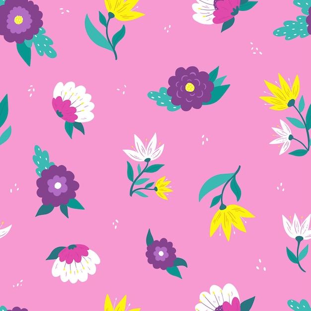 abstract flowers and leaves on pink background