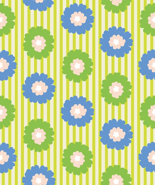 Abstract Flowers Stripes Seamless Soft Vector Pattern Hand Drawn Sweet Florals Minimalist Stylish