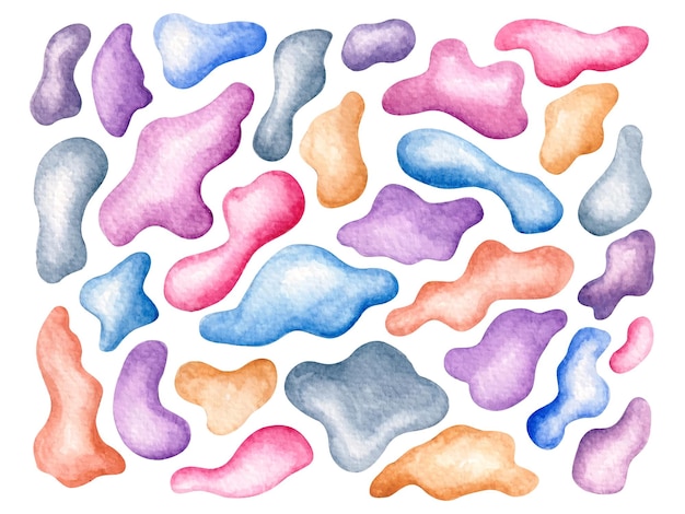 Abstract fluid watercolor hand painted irregular shapes blob background