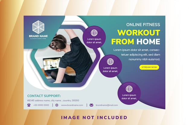 abstract flyer for cross fit GYM, Generic design template with horizontal layout and hexagon space for photo.