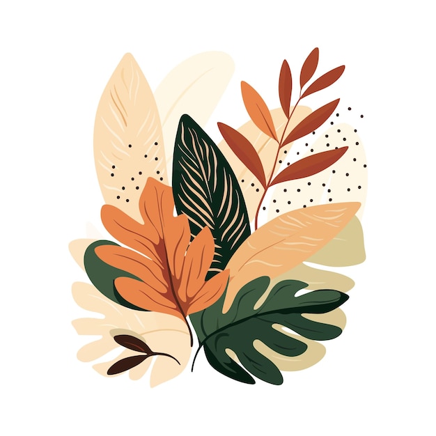 abstract foliage wall art vector background tropical leaf in hand drawn style Wall decoration design