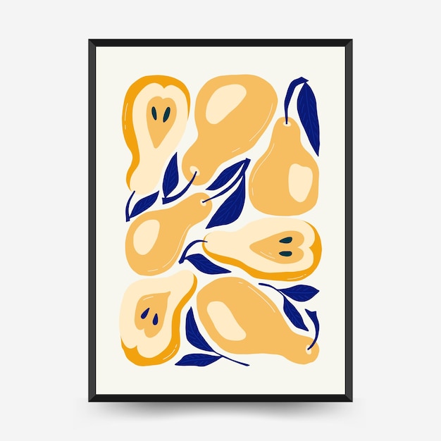 Abstract fruits posters template Modern trendy Matisse minimal style Exotic Healthy Food