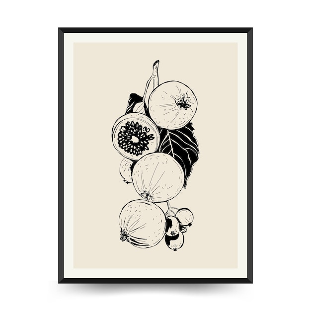 Abstract fruits posters template Modern trendy Matisse minimal style Exotic Healthy Food