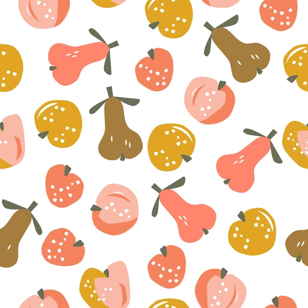 Abstract fruity seamless pattern of peaches and pears Vector illustration