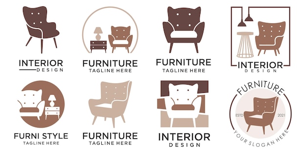 Abstract furniture icon set logo design concept. Symbol and icon of chairs, sofas,lamp and tables