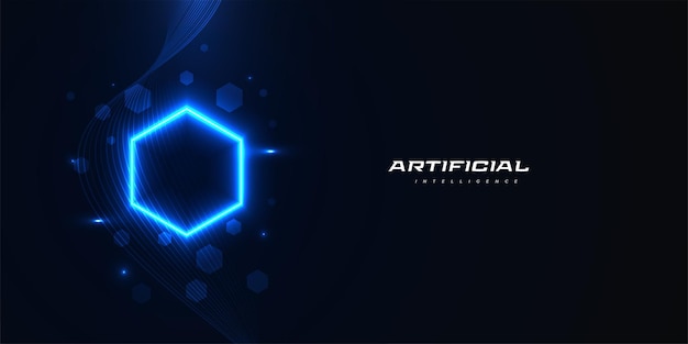 Abstract Futuristic Artificial Intelligence Technology Background Big Data Background with Glowing Hexagon Concept Network Connection Banner or Poster