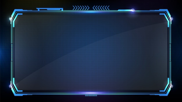 Abstract futuristic background of blue glowing technology sci fi frame hud ui