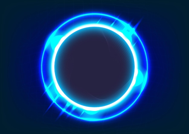 Abstract futuristic background Blue light effects on round placeholder