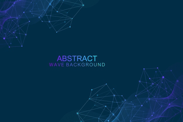 Abstract futuristic background molecules technology with polygonal shapes on dark blue background. Digital technology design concept, scientific vector Illustration.