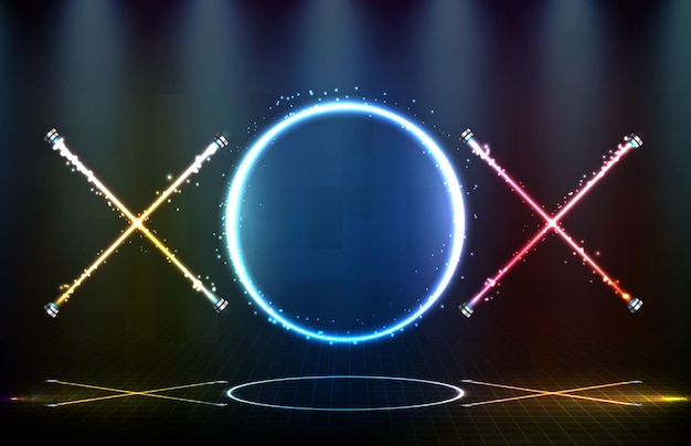 Abstract futuristic background of neon circle and cross stage background