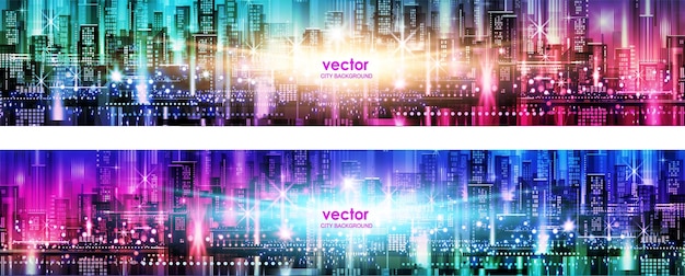 Vector abstract futuristic city vector banner cityscape background header