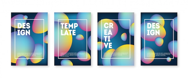 Abstract futuristic cover set. Modern trend simple minimal geometric design with flying bubbles