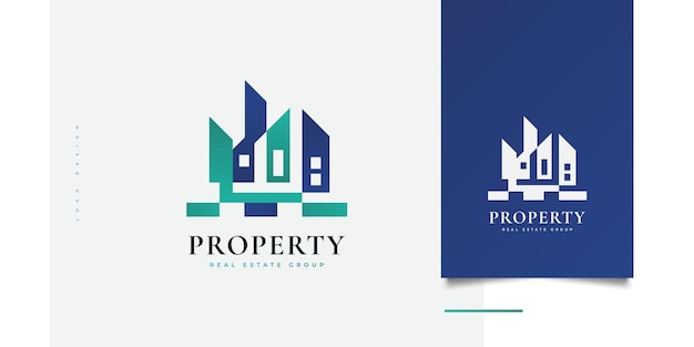 Abstract and Futuristic House Logo Design Modern Blue and Green Real Estate Logo Building or Architecture Icon