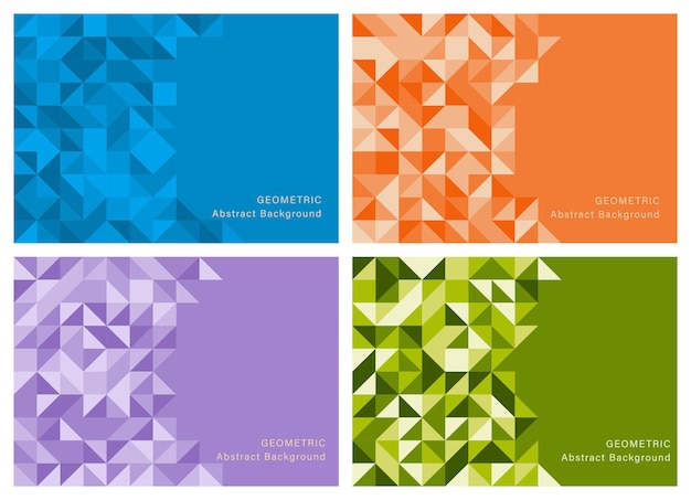 Abstract geometric background set of 4 geometric wallpaper vector design blue green purple and orange color minimal background for backdrop website banner poster book cover