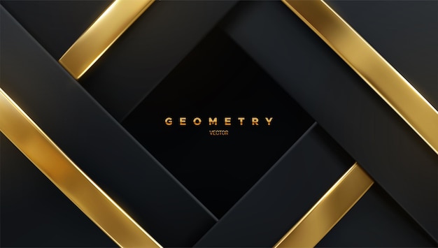 abstract geometric background with black layers and golden ribbons