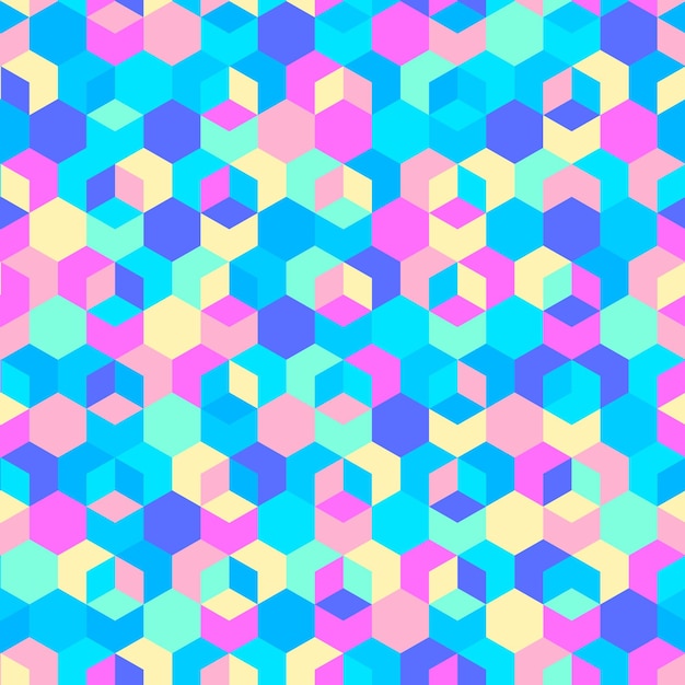 Abstract geometric background with hexagons bright neon 1980s colors